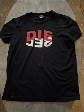 Diesel Black Short-Sleeve Tee with Red & White Logo